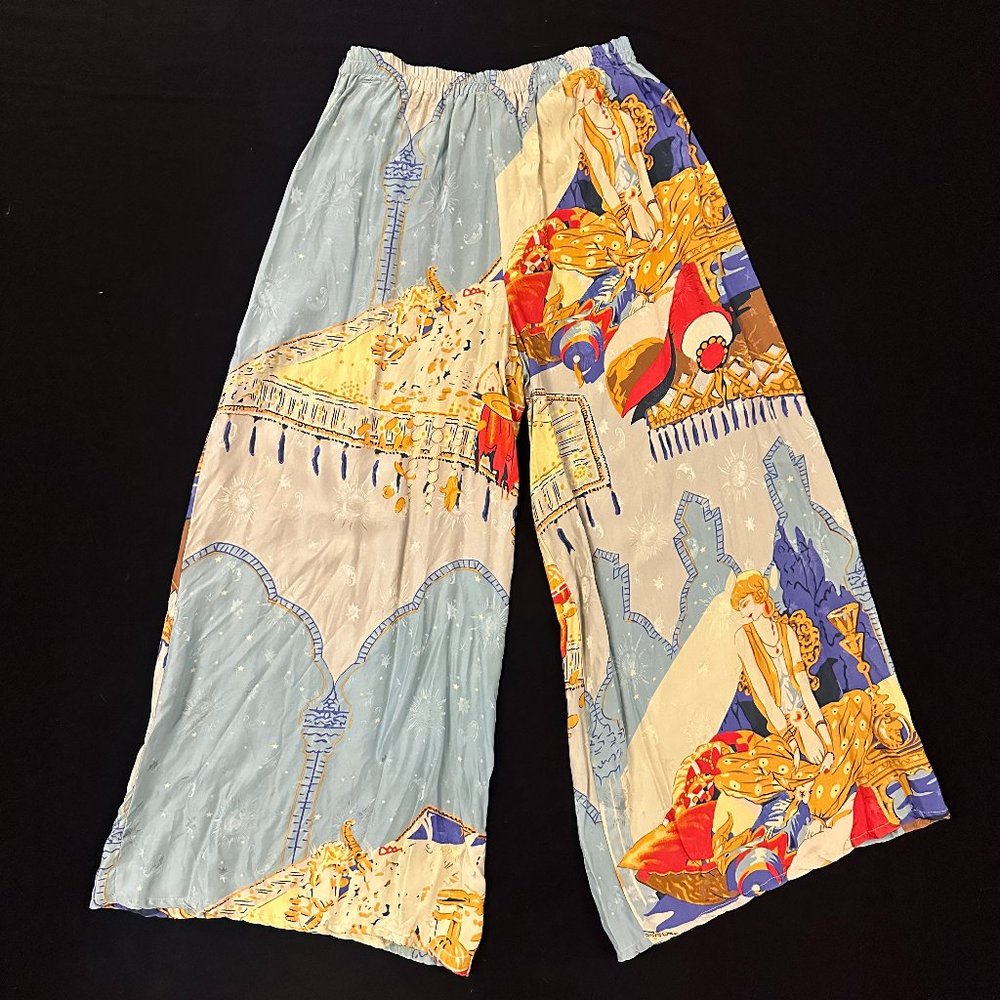 Vintage Silk Celestial Print Cropped Pants